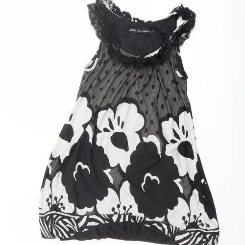 Mela London Womens Black Floral Polyester Basic Tank Size S Boat Neck - Lace Trim
