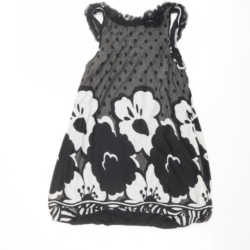 Mela London Womens Black Floral Polyester Basic Tank Size S Boat Neck - Lace Trim