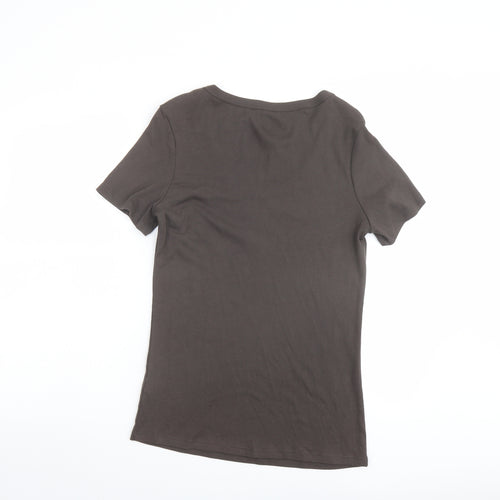 Marks and Spencer Womens Brown 100% Cotton Basic T-Shirt Size 14 Scoop Neck