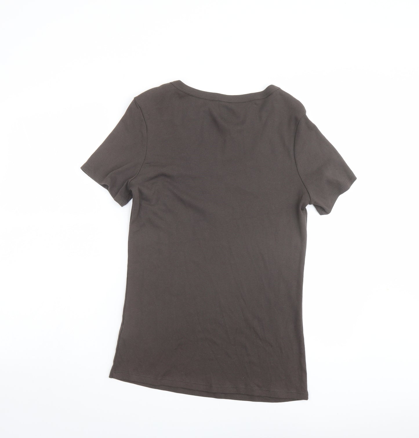 Marks and Spencer Womens Brown 100% Cotton Basic T-Shirt Size 14 Scoop Neck