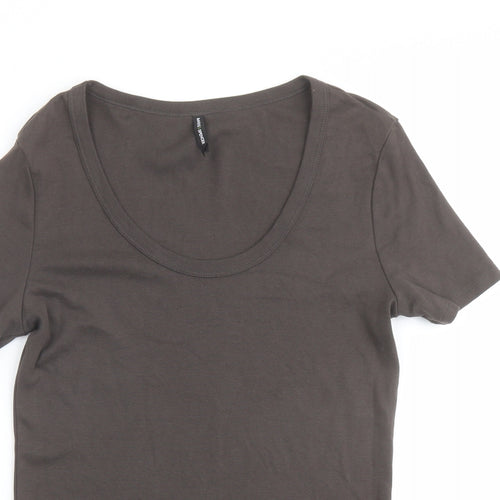 Marks and Spencer Womens Brown 100% Cotton Basic T-Shirt Size 14 Scoop Neck