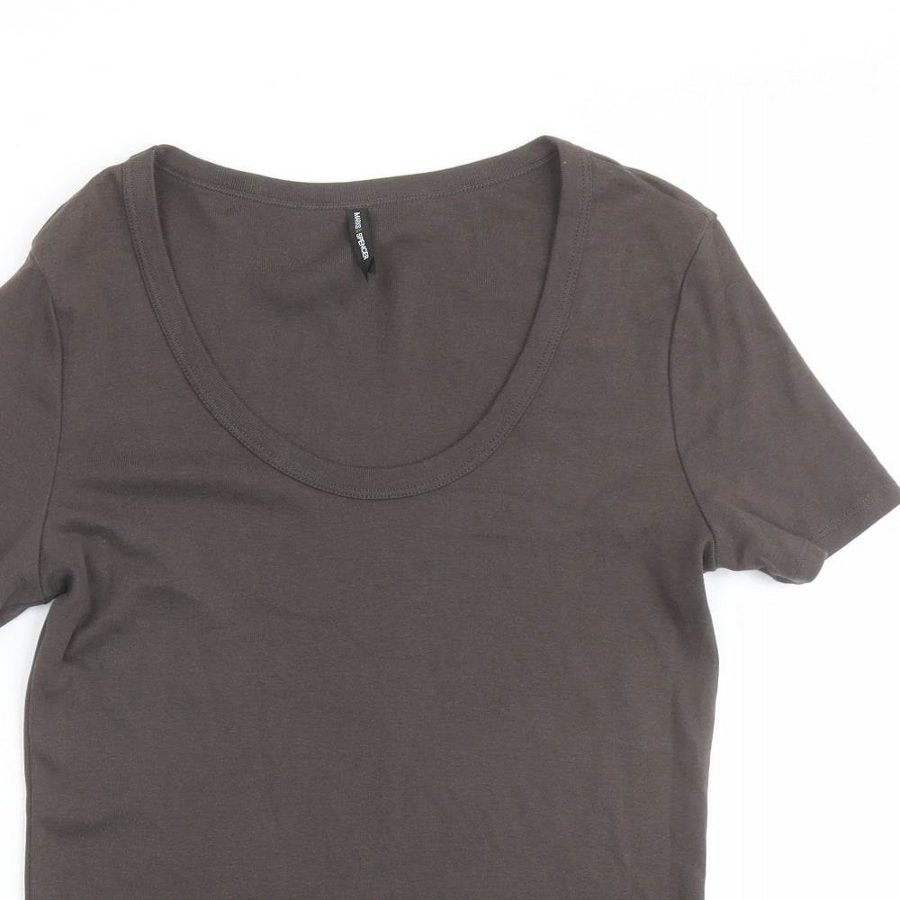 Marks and Spencer Womens Brown 100% Cotton Basic T-Shirt Size 14 Scoop Neck