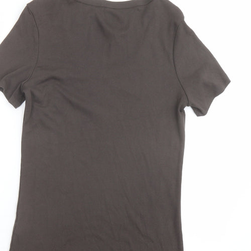 Marks and Spencer Womens Brown 100% Cotton Basic T-Shirt Size 14 Scoop Neck