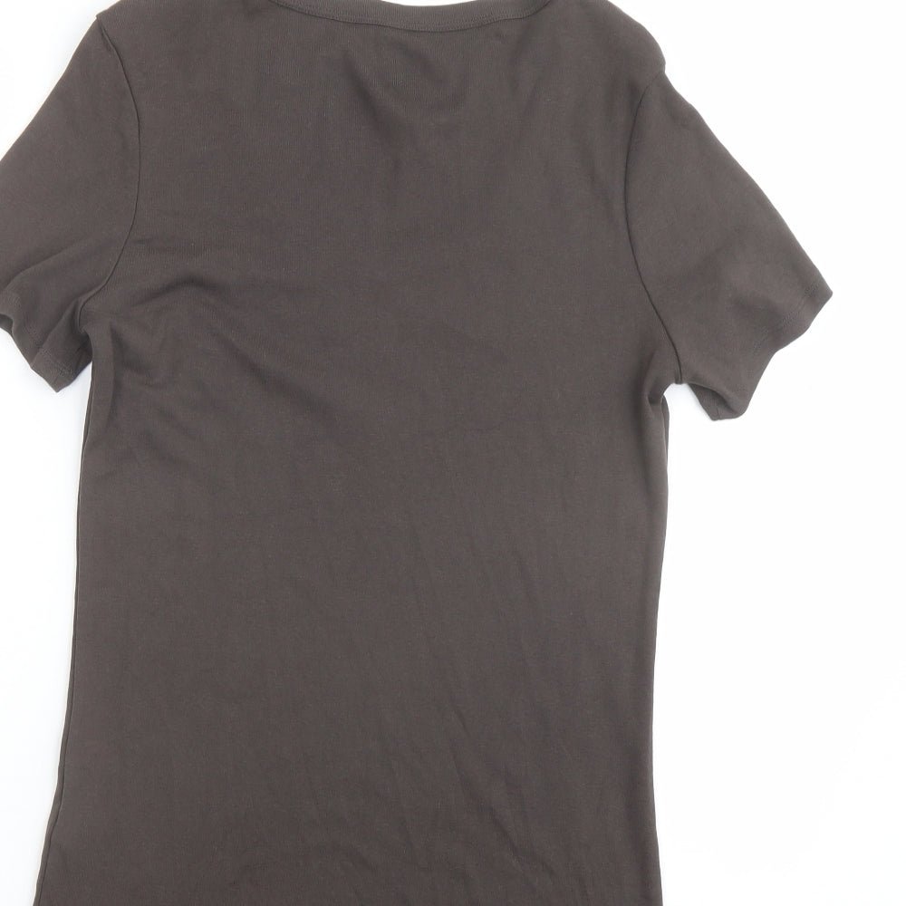 Marks and Spencer Womens Brown 100% Cotton Basic T-Shirt Size 14 Scoop Neck