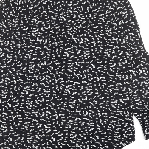 Marks and Spencer Womens Black Geometric Viscose Basic Button-Up Size 10 Collared