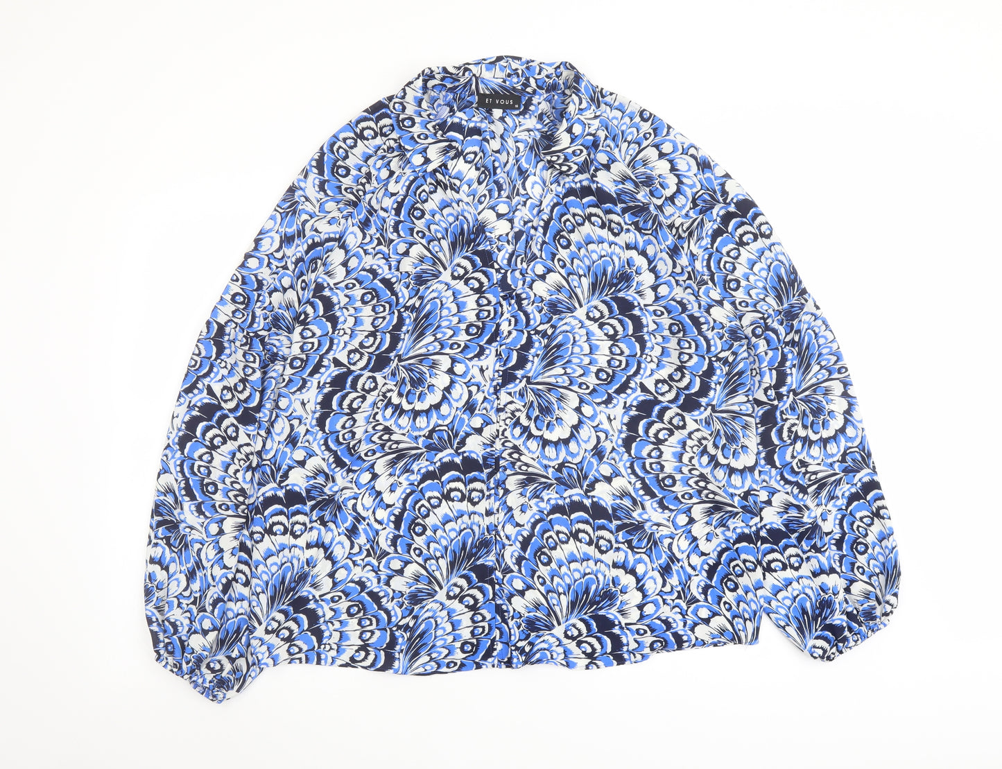 Et Vous Womens Blue Geometric Polyester Basic Blouse Size 16 V-Neck