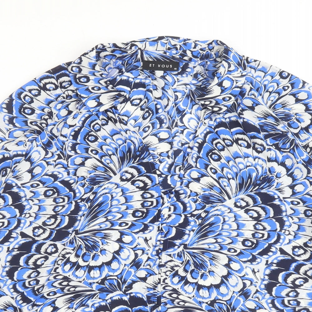 Et Vous Womens Blue Geometric Polyester Basic Blouse Size 16 V-Neck