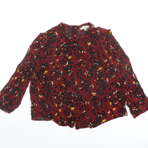 Warehouse Womens Red Animal Print Viscose Basic Blouse Size 12 Mock Neck