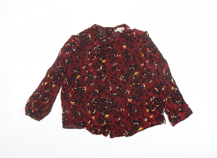 Warehouse Womens Red Animal Print Viscose Basic Blouse Size 12 Mock Neck