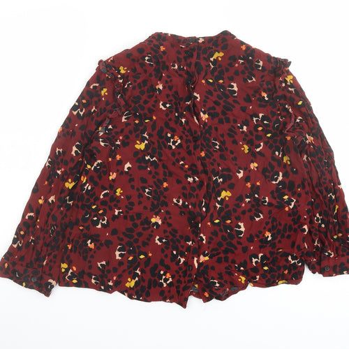 Warehouse Womens Red Animal Print Viscose Basic Blouse Size 12 Mock Neck