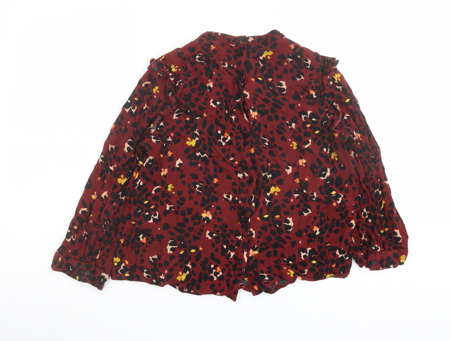 Warehouse Womens Red Animal Print Viscose Basic Blouse Size 12 Mock Neck