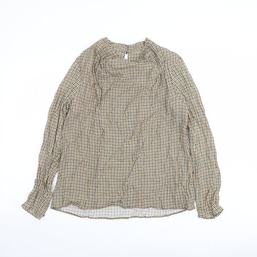Zara Womens Beige Geometric Viscose Basic Blouse Size XS Round Neck