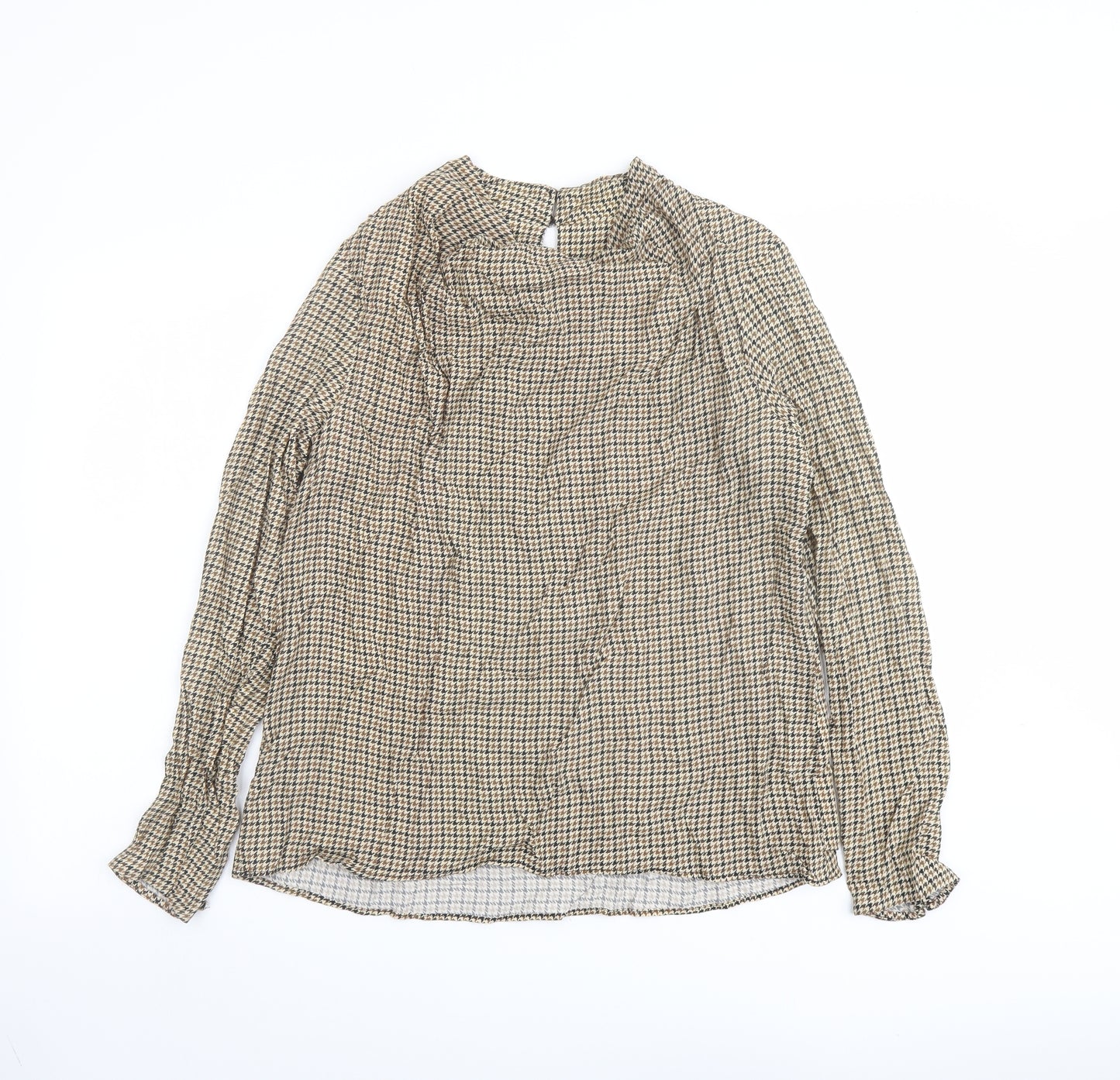 Zara Womens Beige Geometric Viscose Basic Blouse Size XS Round Neck