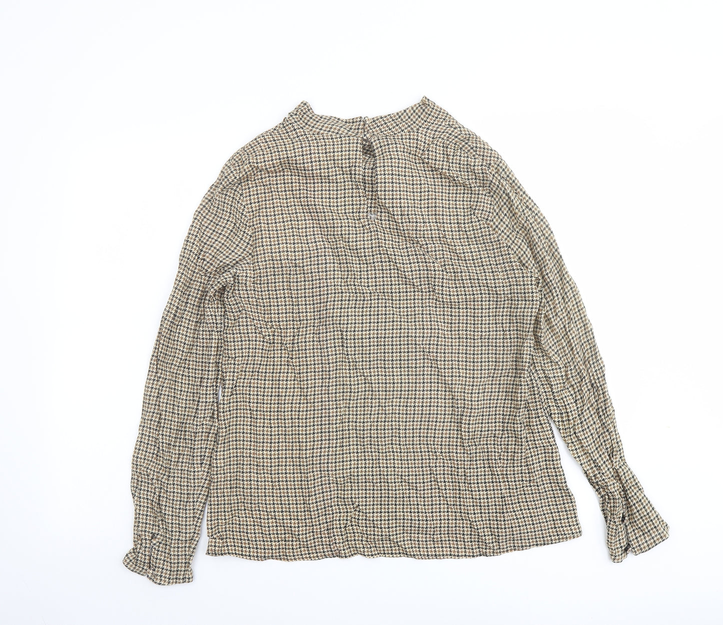 Zara Womens Beige Geometric Viscose Basic Blouse Size XS Round Neck