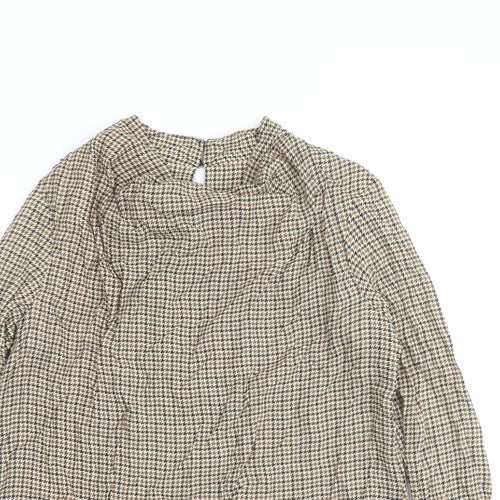 Zara Womens Beige Geometric Viscose Basic Blouse Size XS Round Neck