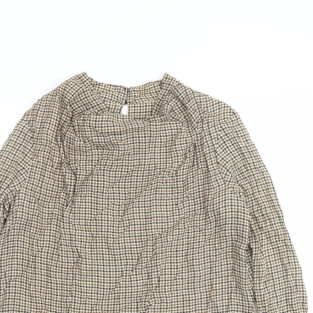 Zara Womens Beige Geometric Viscose Basic Blouse Size XS Round Neck
