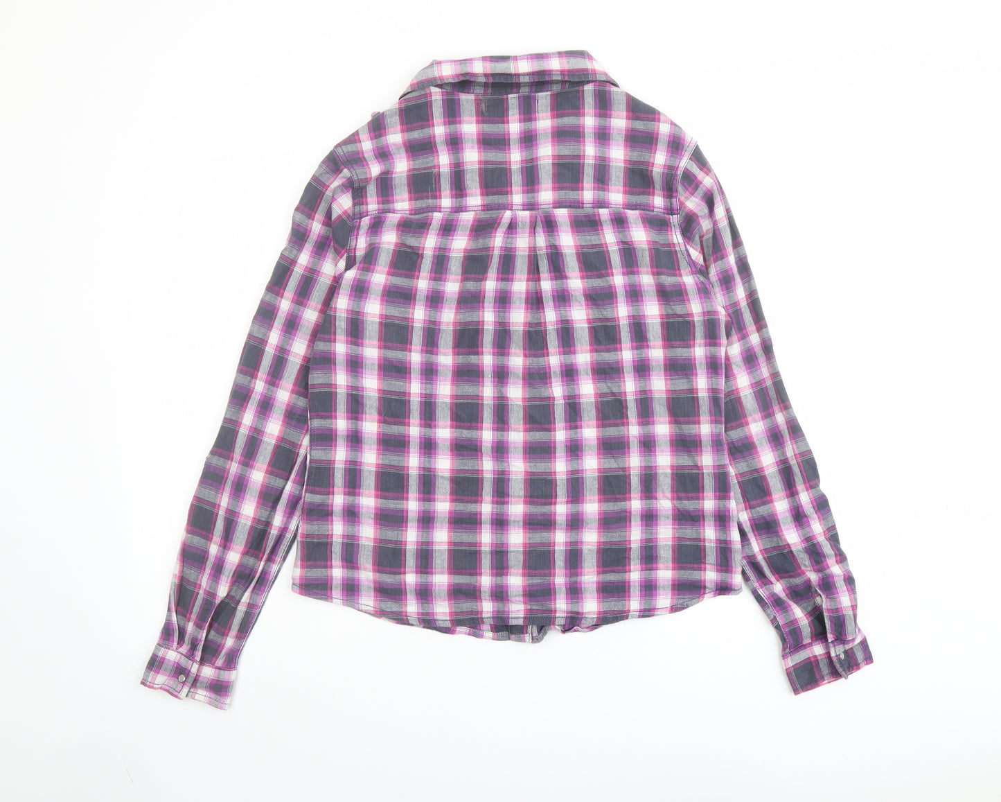 Internacionale Womens Purple Plaid Cotton Basic Button-Up Size 14 Collared