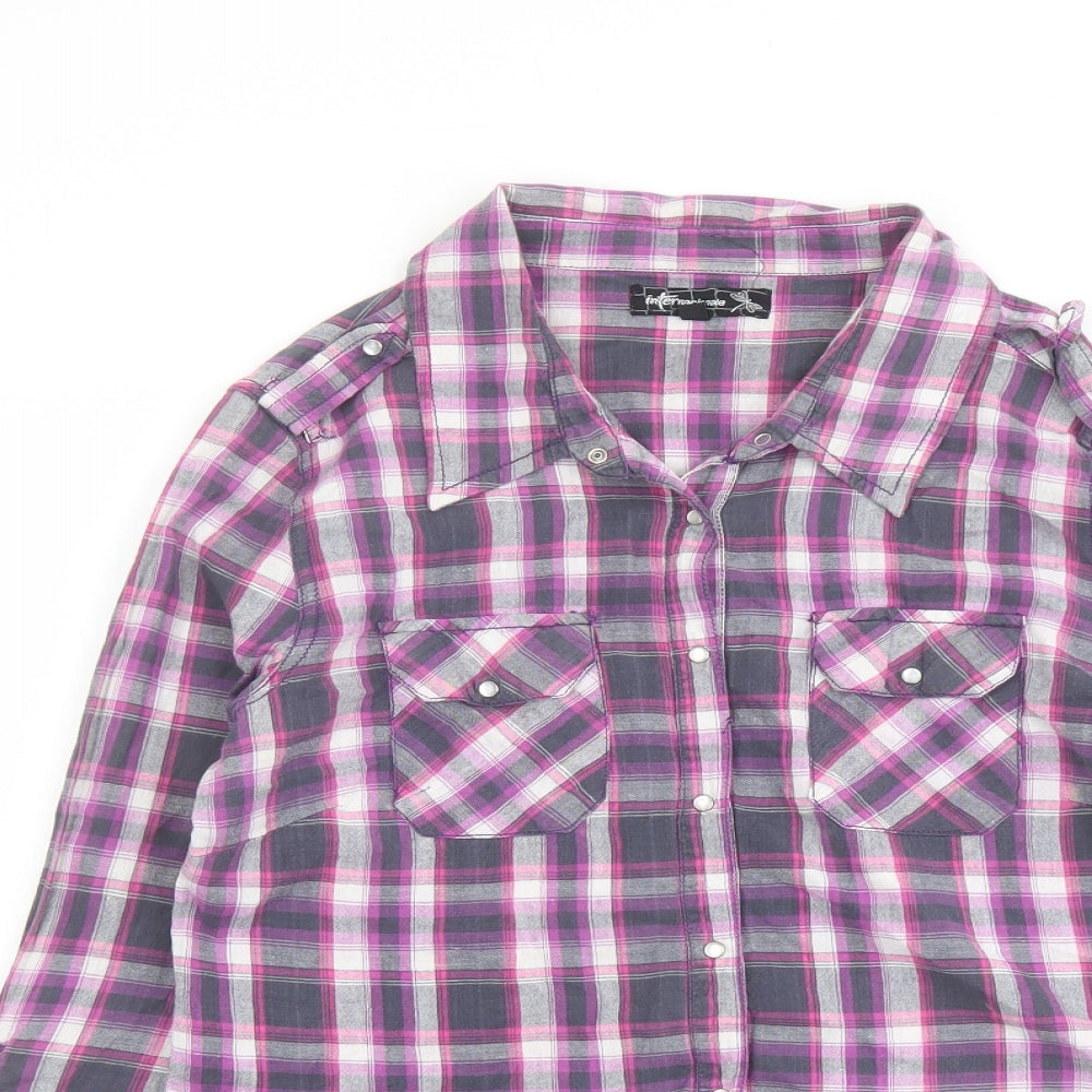 Internacionale Womens Purple Plaid Cotton Basic Button-Up Size 14 Collared