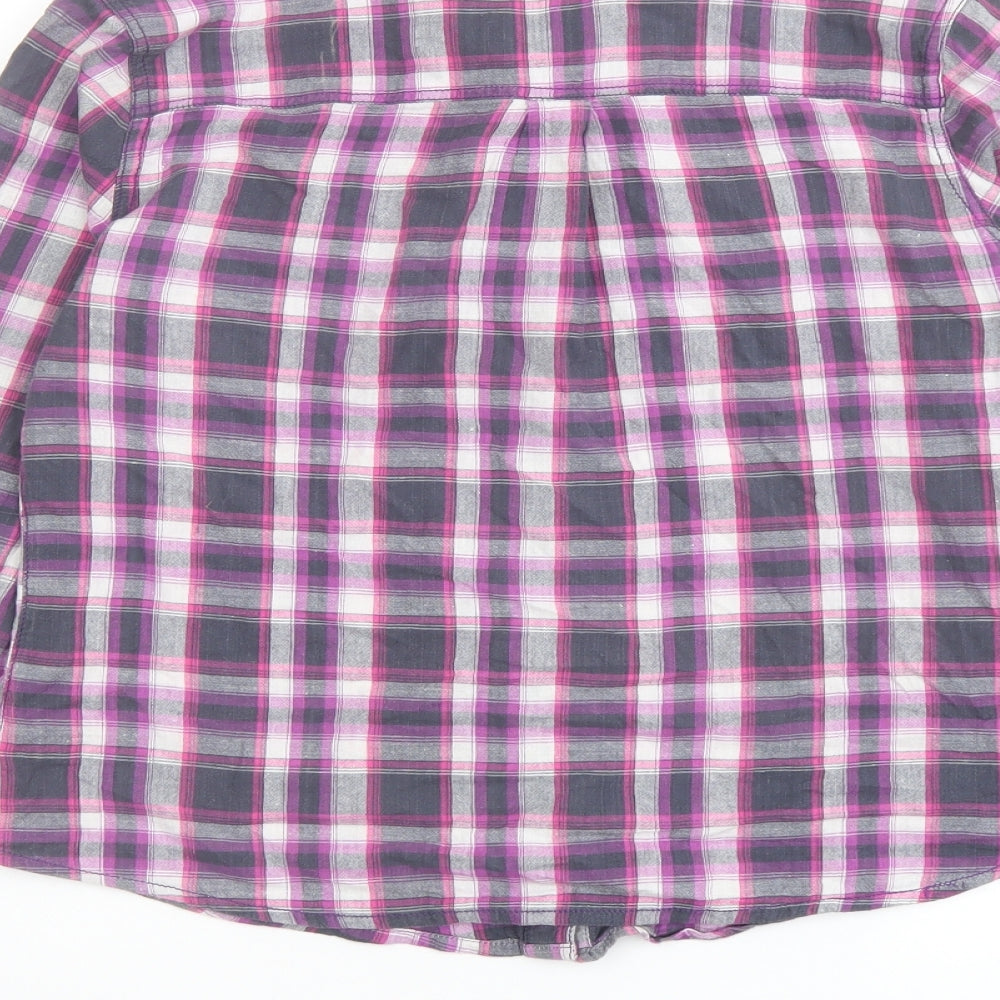 Internacionale Womens Purple Plaid Cotton Basic Button-Up Size 14 Collared