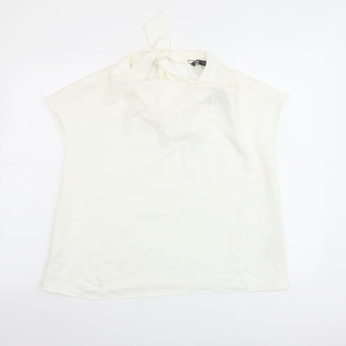 Zara Womens Ivory Polyester Basic Blouse Size M Round Neck