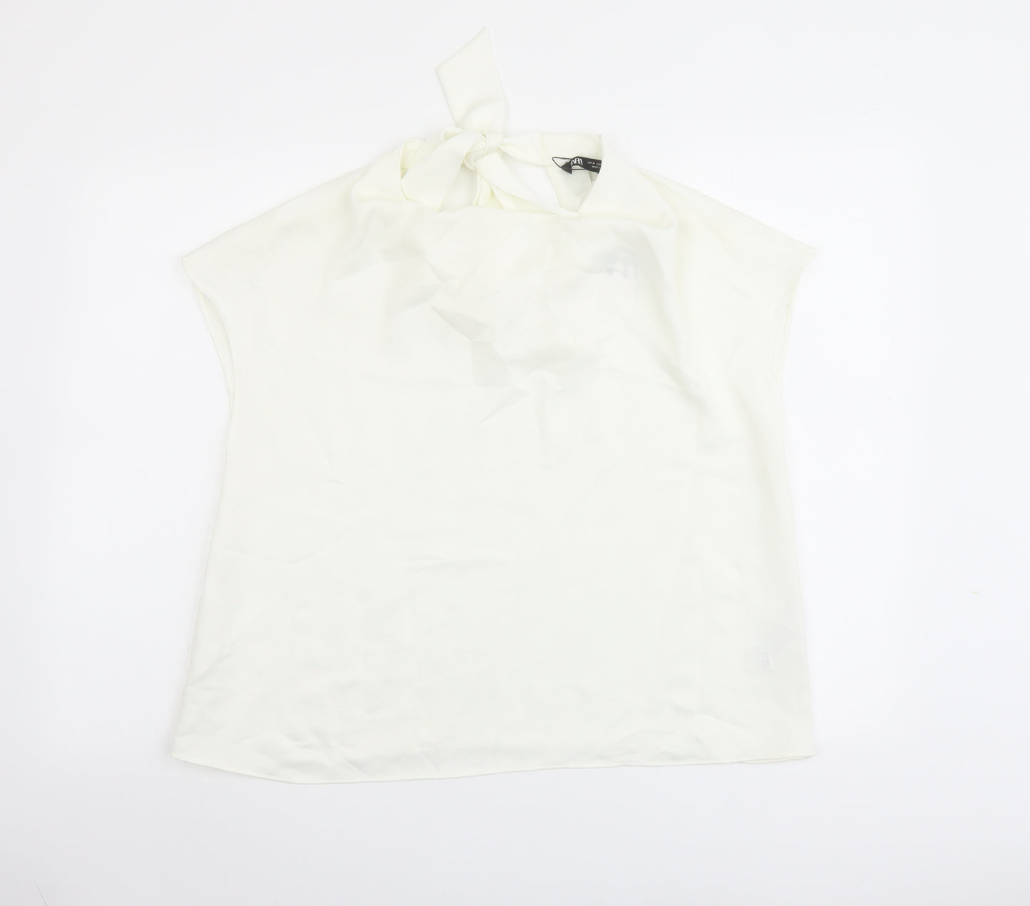 Zara Womens Ivory Polyester Basic Blouse Size M Round Neck