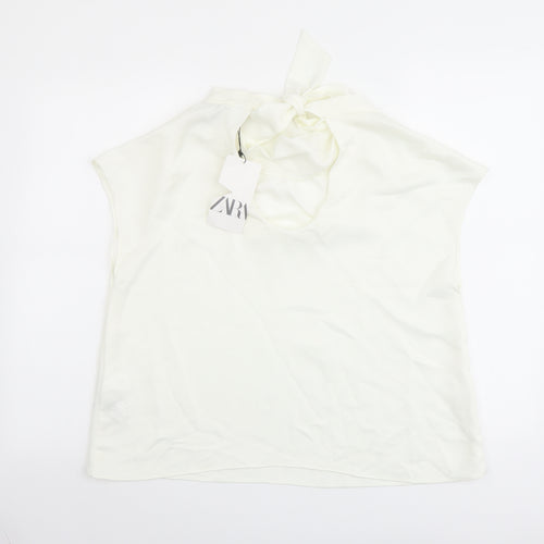 Zara Womens Ivory Polyester Basic Blouse Size M Round Neck
