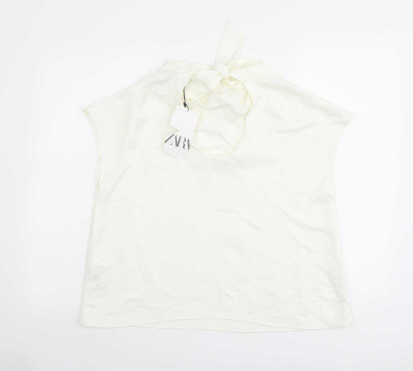 Zara Womens Ivory Polyester Basic Blouse Size M Round Neck