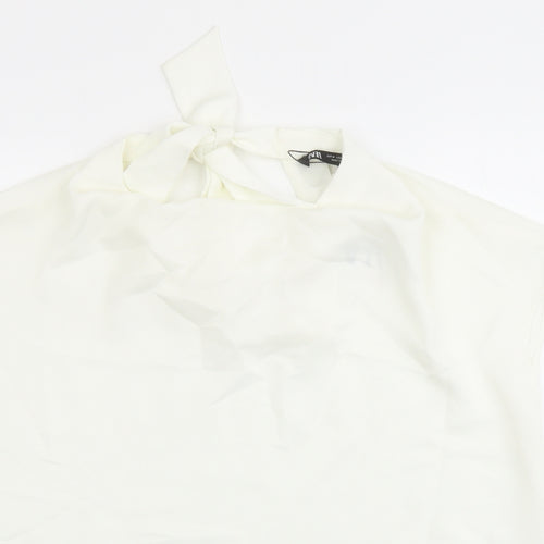 Zara Womens Ivory Polyester Basic Blouse Size M Round Neck