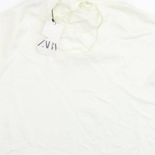 Zara Womens Ivory Polyester Basic Blouse Size M Round Neck
