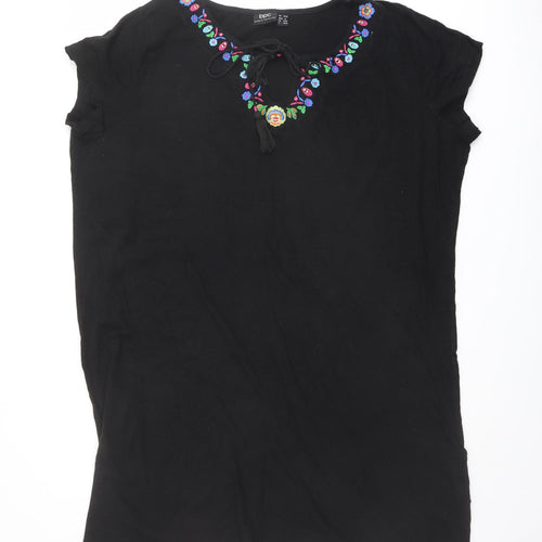 bonprix Womens Black Cotton Kaftan Size XL Round Neck Tie