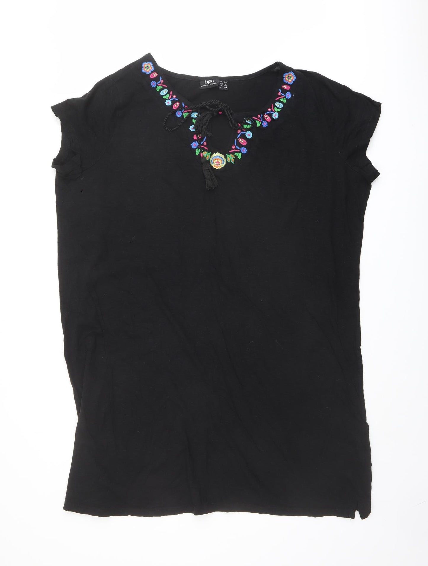 bonprix Womens Black Cotton Kaftan Size XL Round Neck Tie