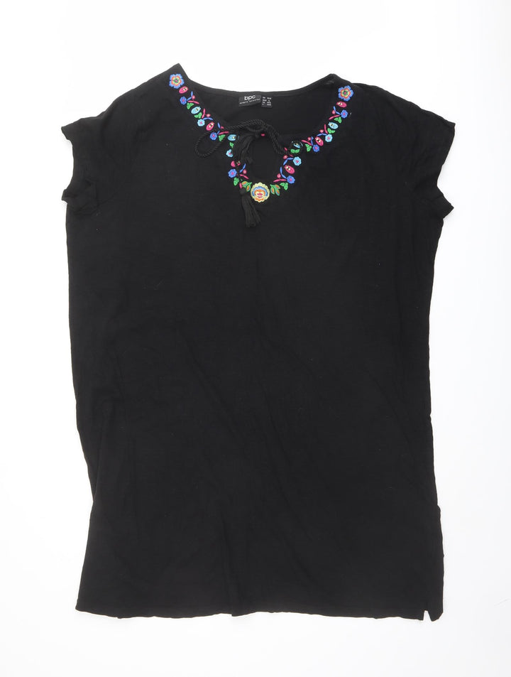 bonprix Womens Black Cotton Kaftan Size XL Round Neck Tie