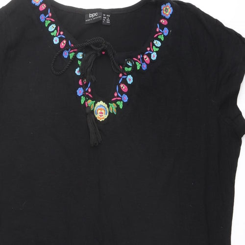 bonprix Womens Black Cotton Kaftan Size XL Round Neck Tie