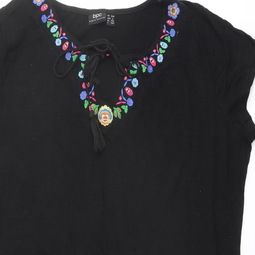 bonprix Womens Black Cotton Kaftan Size XL Round Neck Tie