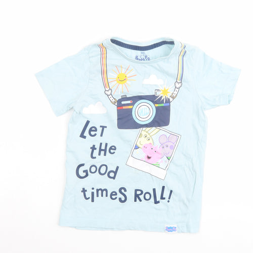 Peppa Pig Boys Blue Cotton Pullover T-Shirt Size 6-7 Years Round Neck Pullover - Let the good times roll