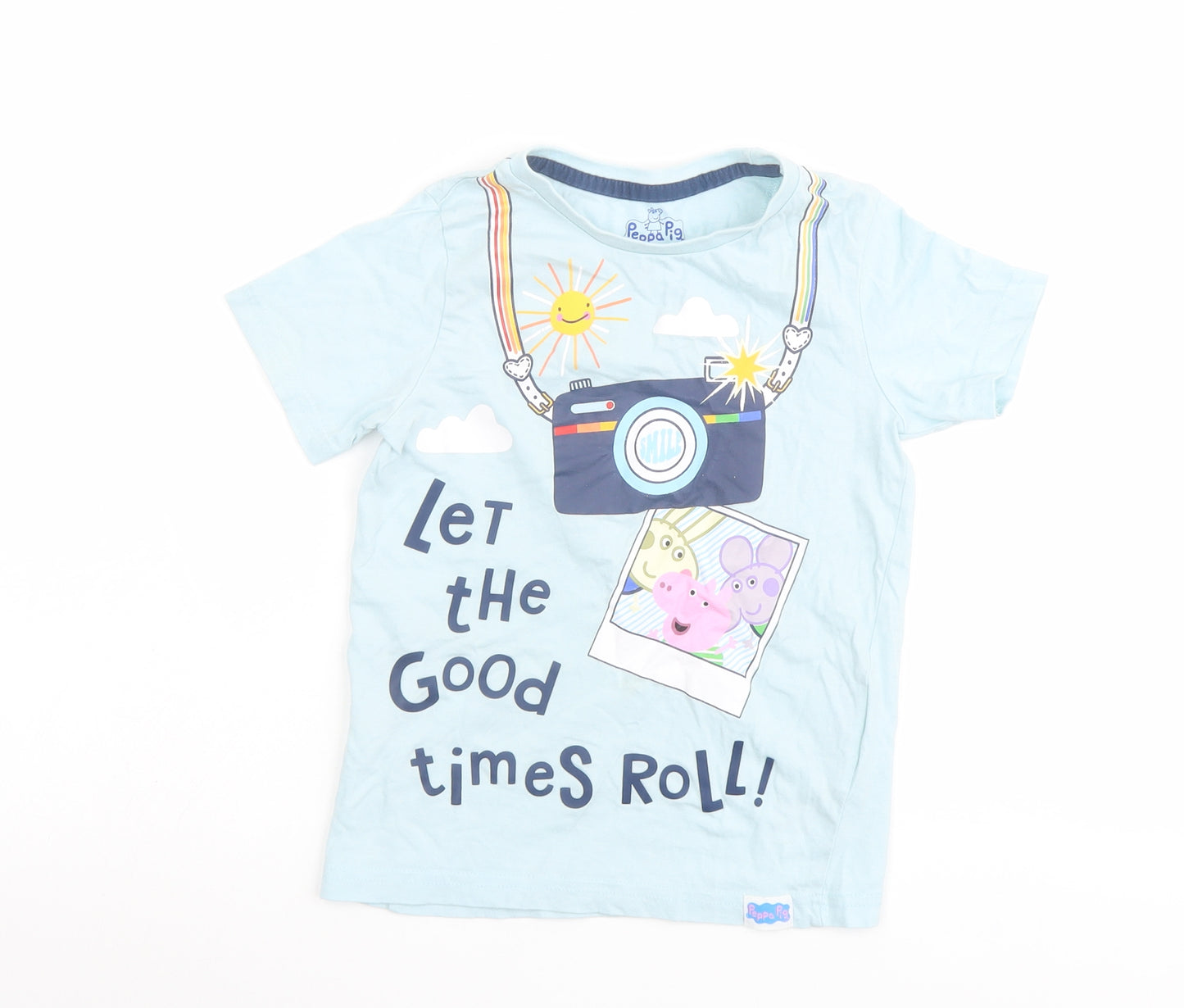 Peppa Pig Boys Blue Cotton Pullover T-Shirt Size 6-7 Years Round Neck Pullover - Let the good times roll