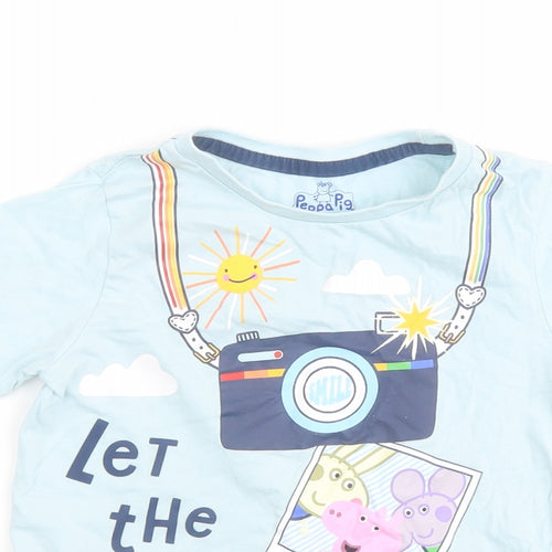 Peppa Pig Boys Blue Cotton Pullover T-Shirt Size 6-7 Years Round Neck Pullover - Let the good times roll