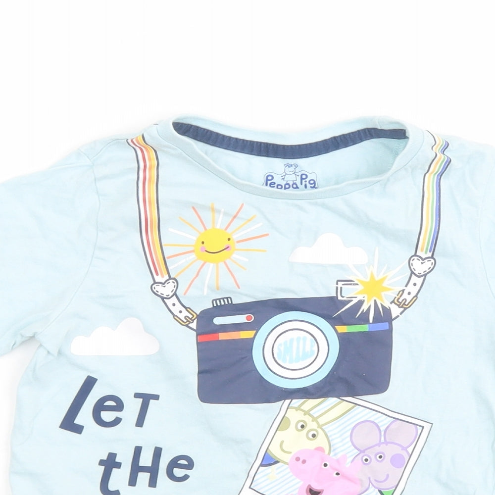 Peppa Pig Boys Blue Cotton Pullover T-Shirt Size 6-7 Years Round Neck Pullover - Let the good times roll