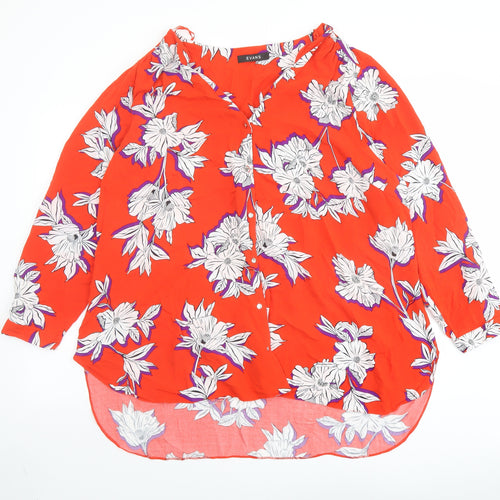 Evans Womens Red Floral Viscose Basic Button-Up Size 22 V-Neck