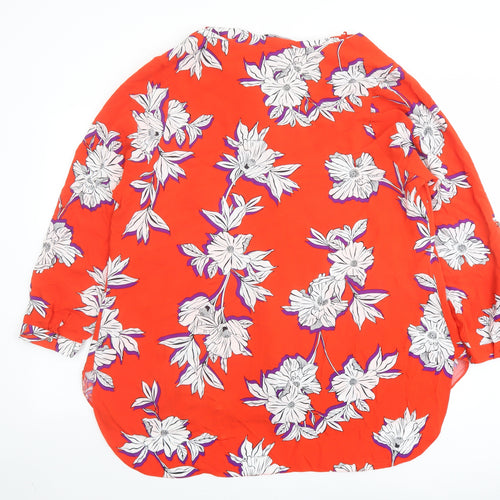 Evans Womens Red Floral Viscose Basic Button-Up Size 22 V-Neck