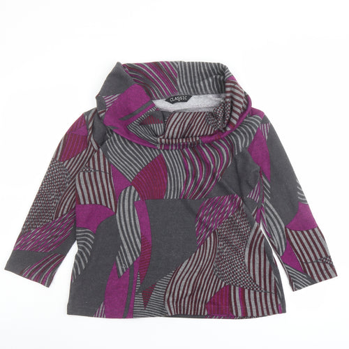 Classic Womens Multicoloured Geometric Polyester Basic Blouse Size 14 Roll Neck