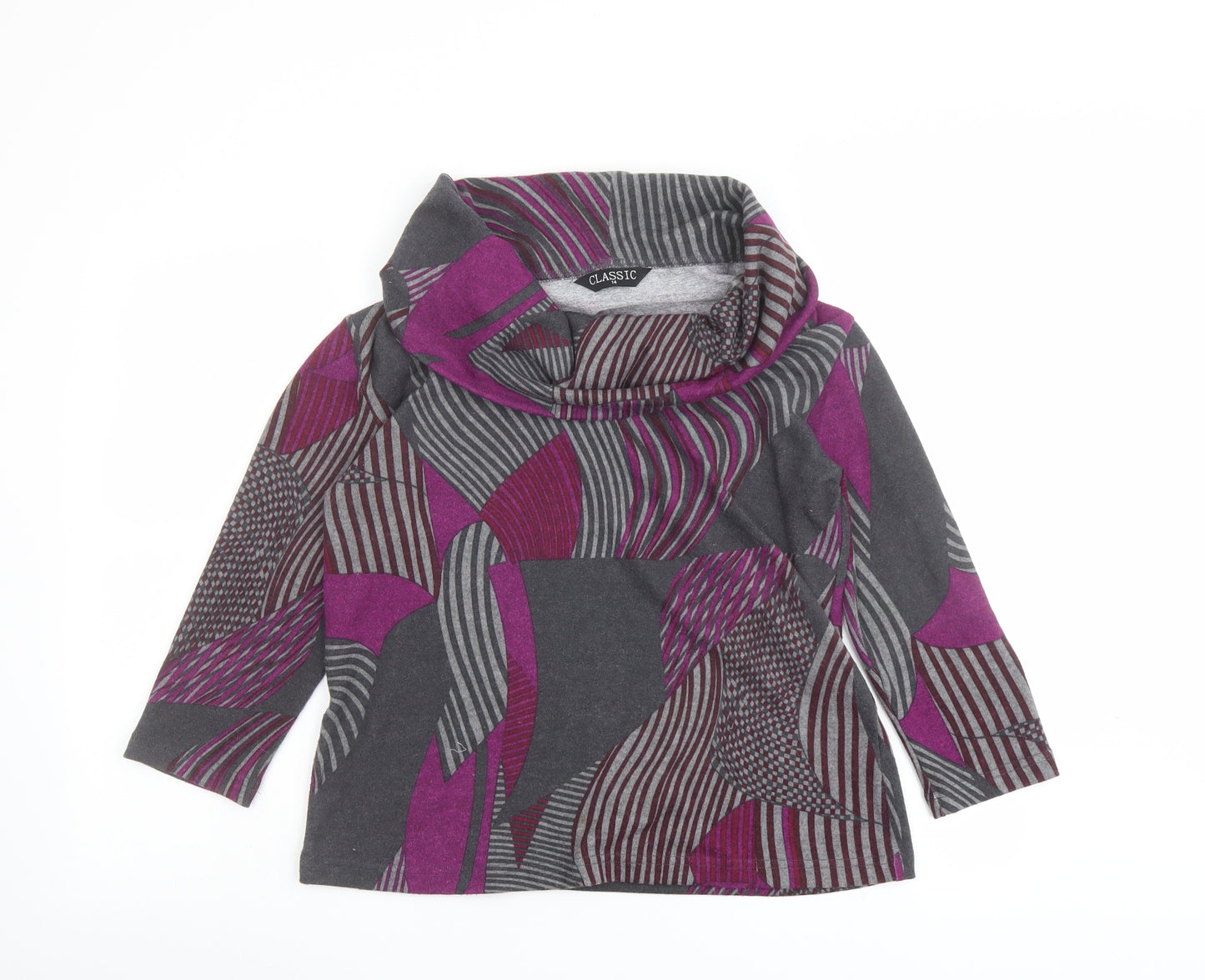 Classic Womens Multicoloured Geometric Polyester Basic Blouse Size 14 Roll Neck