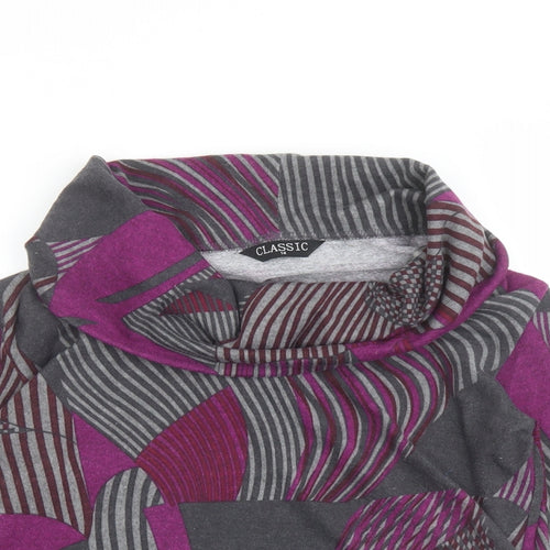 Classic Womens Multicoloured Geometric Polyester Basic Blouse Size 14 Roll Neck