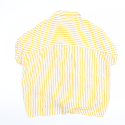 New Look Womens Yellow Striped Viscose Basic Button-Up Size 10 Collared - Tie Front Detail
