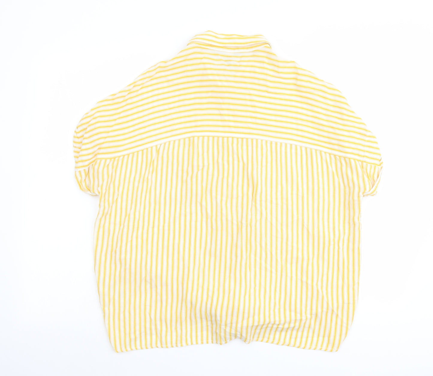 New Look Womens Yellow Striped Viscose Basic Button-Up Size 10 Collared - Tie Front Detail