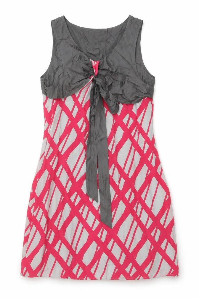 Front view of Ricochet women’s grey geometric silk a-line, size UK 8, scoop neck pullover