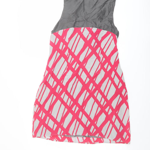 Ricochet Womens Grey Geometric Silk A-Line Size 8 Scoop Neck Pullover