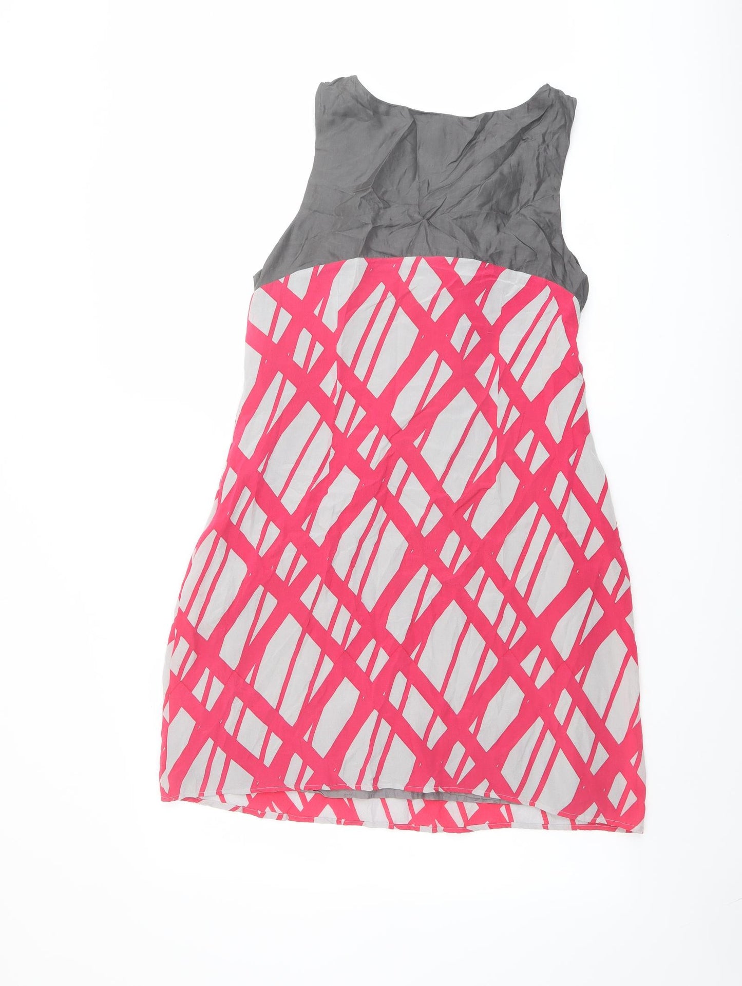 Ricochet Womens Grey Geometric Silk A-Line Size 8 Scoop Neck Pullover