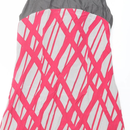 Ricochet Womens Grey Geometric Silk A-Line Size 8 Scoop Neck Pullover
