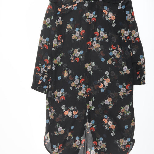 EDC Womens Black Floral Polyester Shirt Dress Size S Collared Button